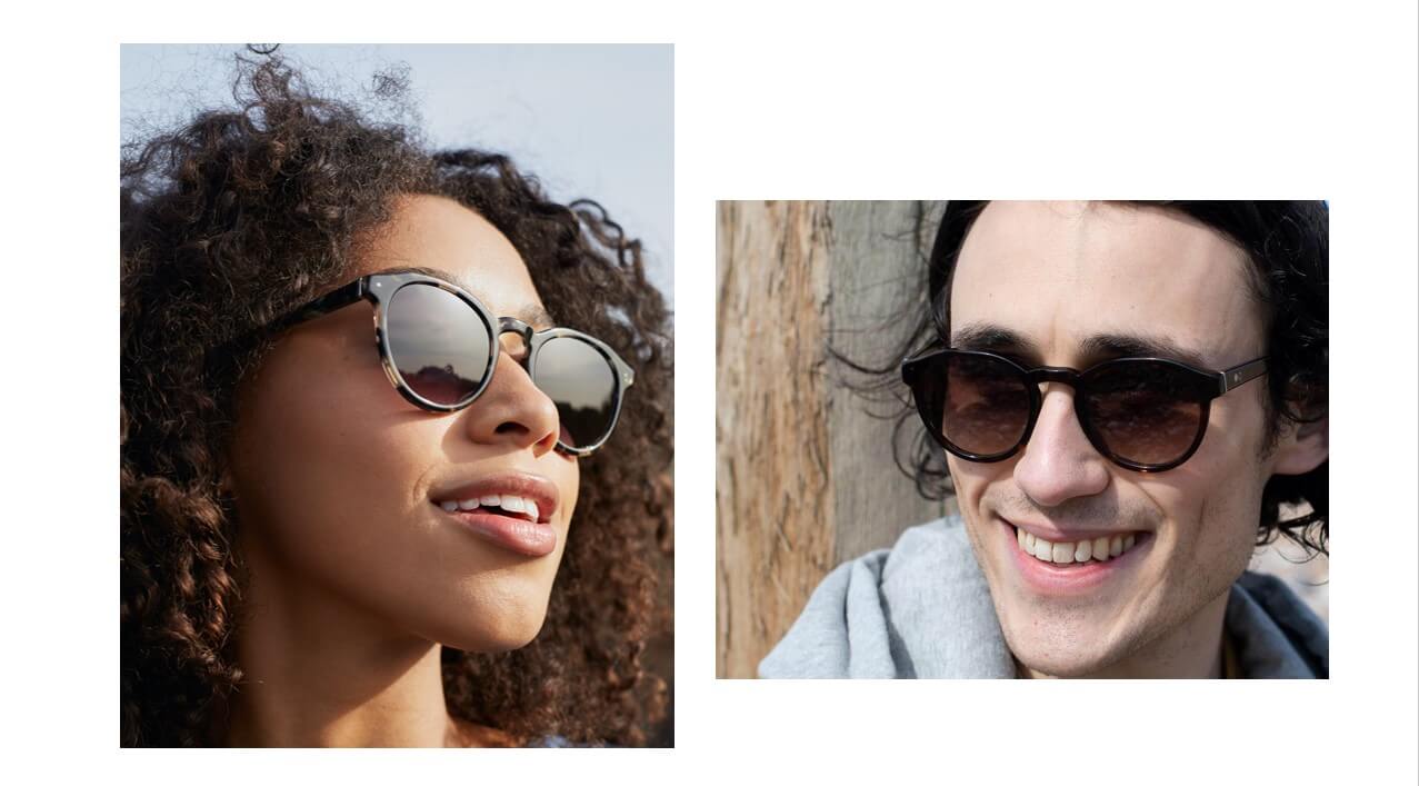 man and woman wearing eco friendly ethical sunglasses