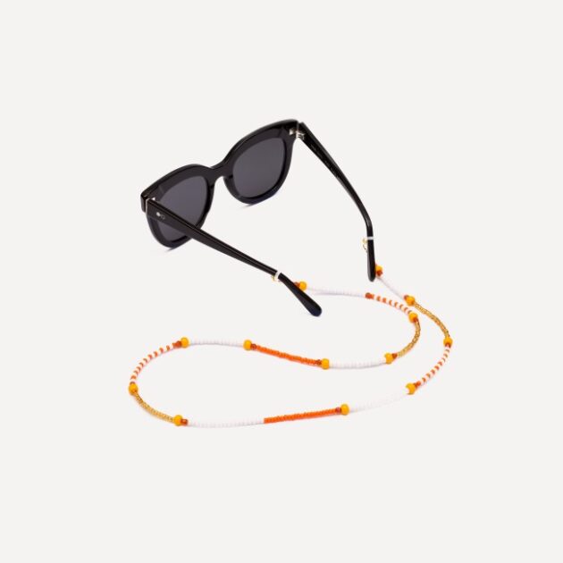 Pala sustainable sunglasses with glass beaded orange chain