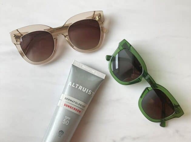 Pala eco friendly sunglasses and tube of sunscreen