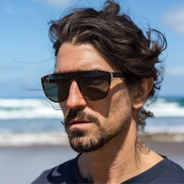 man wearing eco friendly acetate sunglasses in an aviator frame