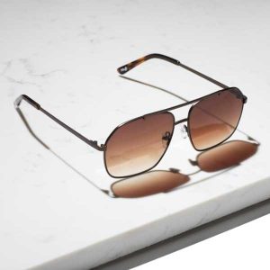 angular aviator sunglasses with brown lenses