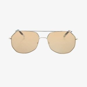 angular aviator sunglasses with a gold lens