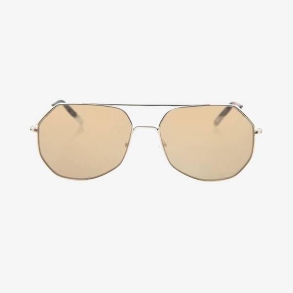 angular aviator sunglasses with a gold lens