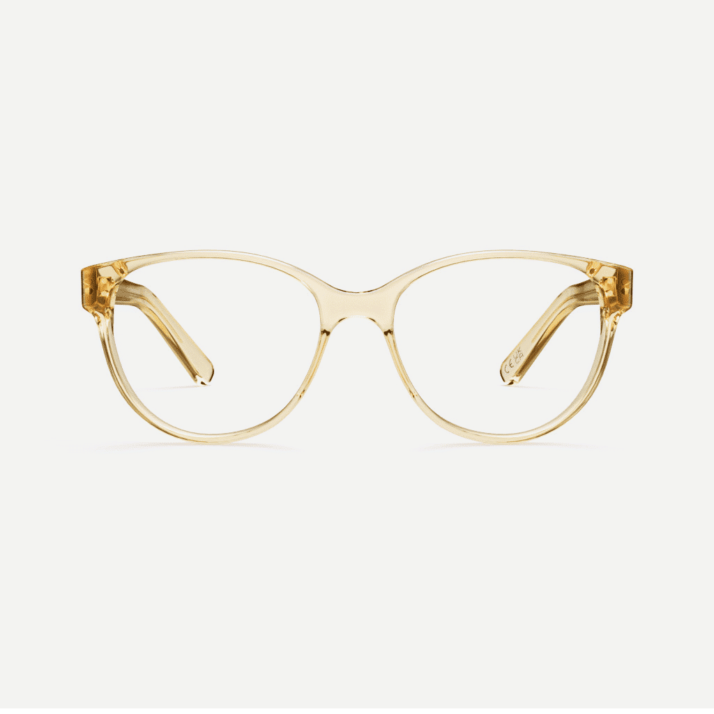 Effortless oversized feminine glasses with a sweeping brow line in crystal citrine.