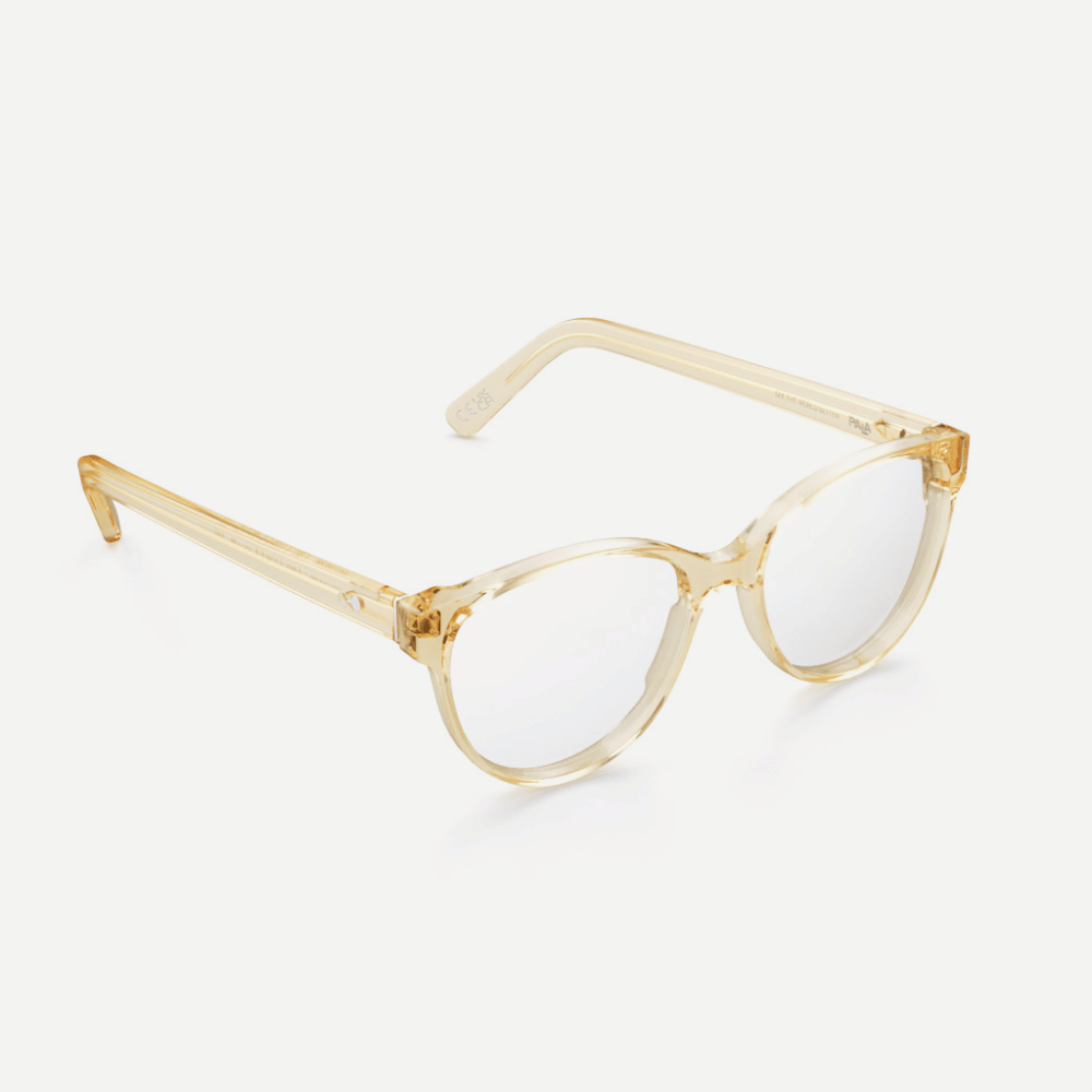 Effortless oversized feminine glasses with a sweeping brow line in crystal citrine.