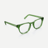 Classic square emerald green glasses with a keyhole nose bridge detail. Made from sustainable bio-acetate.