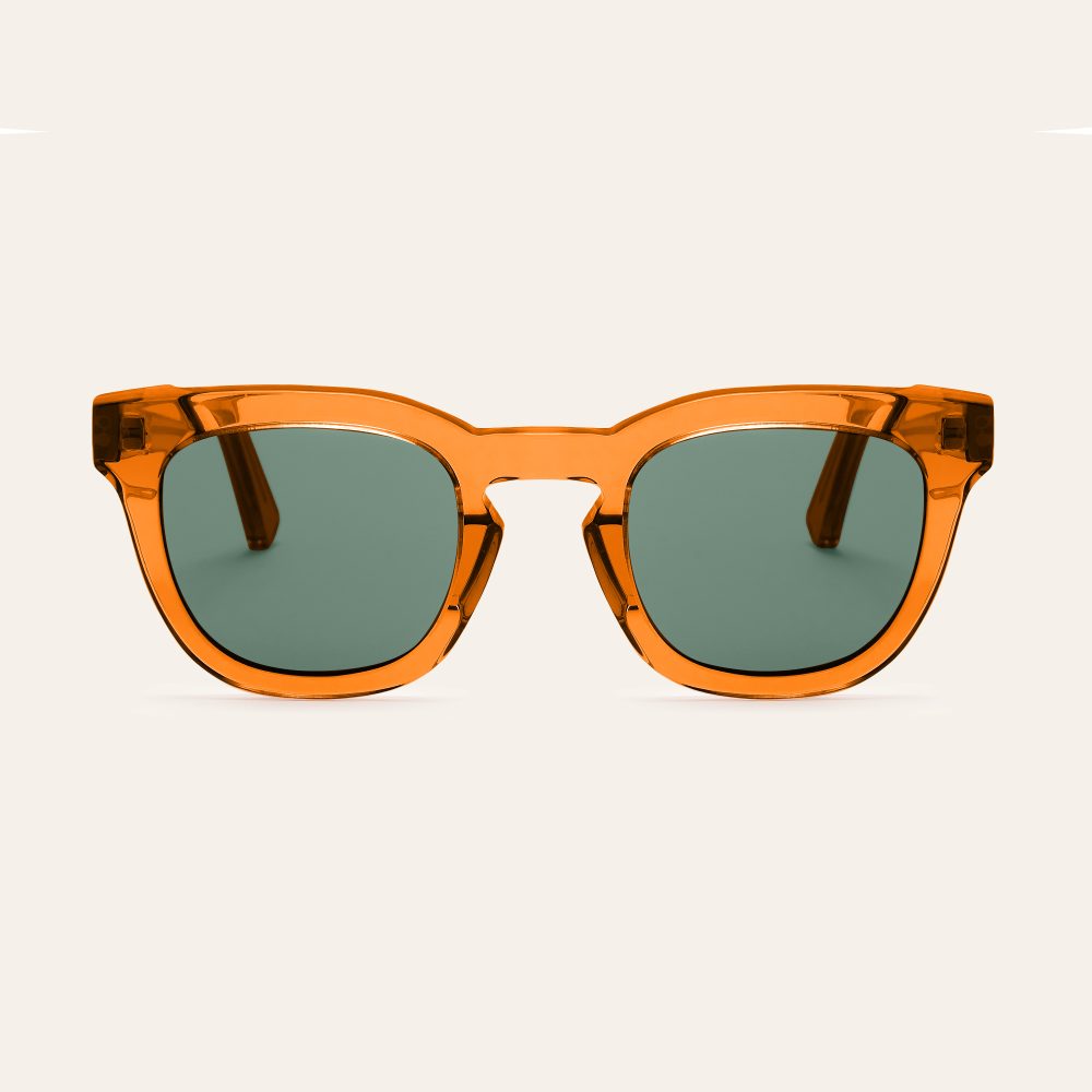 Transparent Burnt Orange Pendo Sunglasses by Pala. Made from sustainable cellulose acetate.