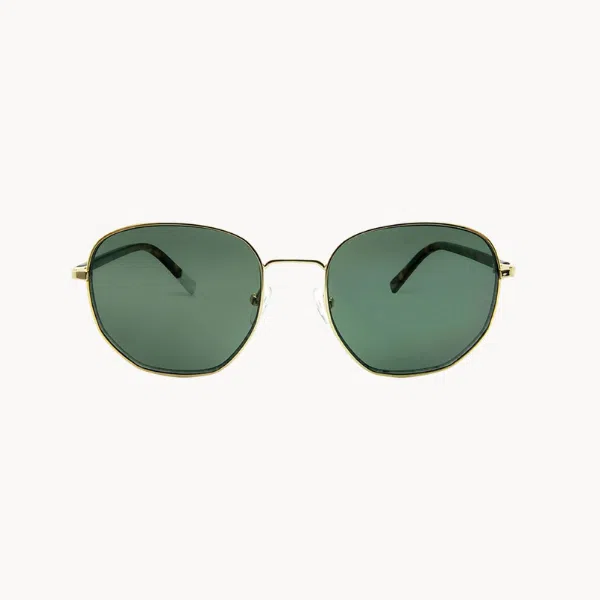 Gold round metal sunglasses with green tinted high quality polarised lenses